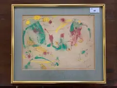 Abstract animals and figures by Hyman Segal, mixed media, sold May 2025