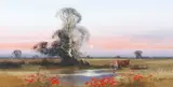 Sunset landscape by John Horsewell, mixed media, sold May 2025