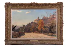 Autumnal landscape by Herbert Hughes-Stanton, 1927, oil on canvas, sold May 2025