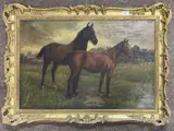 Horse and Foal in a countryside setting by William Greene, 1906, oil on canvas, sold May 2025