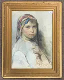 Bust portrait of a young girl by Petrus Van der Velden, watercolour, sold May 2025