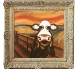 The Moo by Caroline Shotton, giclee on board, sold May 2025