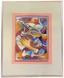 Abstract Grasshopper by Jonathan Kingdon, oil on board, sold May 2025