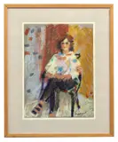 Portrait of a seated lady by Derek Inwood, oil, sold May 2025