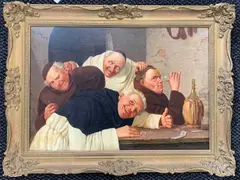 Merry Monks by Claudio Rinaldi, oil on canvas, sold Apr 2025