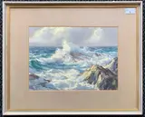 Seaward Rocks by William F. Piper, watercolour, sold Apr 2025
