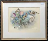 Goldfinch resting on thistles by Hilda Chancellor Pope, watercolour, sold Apr 2025