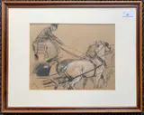 Study of a horse drawn carriage and driver by Lionel Edwards, charcoal and graphite, sold Apr 2025
