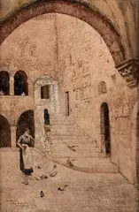 Courtyard of the Bargello, Florence by David Woodlock, watercolour, sold Nov 2025
