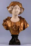 Carrara marble and gilded bronze bust - young woman by Fortunato Gori, bronze, sold Nov 2025