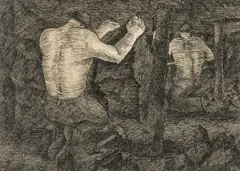 Working on the Seam by George Bissill, ink, sold Nov 2025