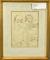 Two Boys by Glyn Morgan, pencil on paper, offered Oct 2025