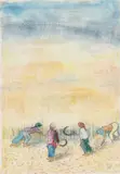 Farm workers with sickles in a by Martin Humphries, pastel and ink on paper, offered Oct 2025