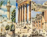 3 watercolours - Temple of Bacchus by E. Meirion Roberts, 1945, watercolor, sold Oct 2025
