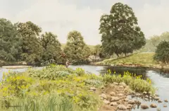 The River Hodder at Stonyhurst by Alistair Makinson, watercolour, offered Oct 2025