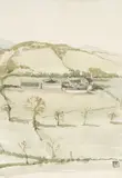 Farm, Bryn Y Maen by Tom Jones, watercolour and pencil, offered Oct 2025