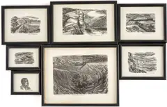Collection of seven wood engravings by Peter Reddick, pencil, sold Oct 2025