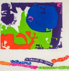 Printed silk scarf - abstract design with lettering by Patrick Heron, oil, offered Oct 2025
