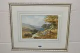 An angler sits of the banks of a small stream by John Mole, watercolour on paper, offered May 2023