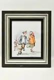 Male and female figures returning from the shops with their dog by George Somerville, watercolour, sold May 2023