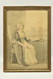 A seated portrait of a female figure by Henry Eldridge, 1804, pencil and ink, offered May 2023