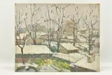 (FRENCH 20TH CENTURY), WINTER TREES AND ROOFTOPS, a snowy winter by Marguerite Anne Sharon D'obremer, oil on board, sold Apr 2023