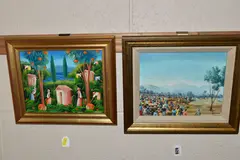 A market scene by Galland Semerand, oil on canvas, offered Apr 2023