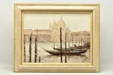 Venetian scene with gondolas by Brian Jull, oil on canvas, sold Apr 2023