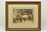 Heavy horses and chickens in a stable by Frederick E. Valter, 1880, watercolour on paper, sold Apr 2023
