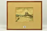 River seine and notre dame by Louis Artico, watercolour on paper, offered Apr 2023