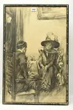 A man and woman in conversation by George C. Wilmhurst, charcoal on paper, offered Apr 2023