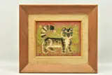 A naieve style cat and foliage by Sheila Flinn, oil on board, sold Apr 2023
