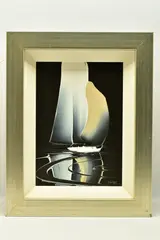A stylised yacht under sail by Duncan Macgregor Dmac, oil on board, offered Apr 2023