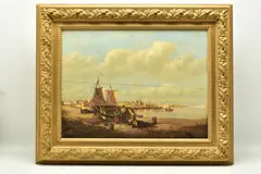 A 19th century coastal fishing scene by William Shayer, oil on wood, sold Mar 2023