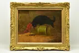A terrier waiting for a rat to come out of a hole by G. Gregory, oil on canvas, sold Mar 2023