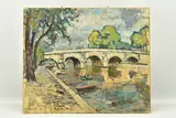 La pont-marie a paris by Maurice Fongueuse, oil on paper, sold Mar 2023