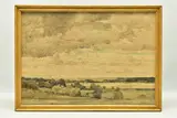 Distant view of dedham, essex by David Muirhead, 1924, watercolour on paper, sold Mar 2023