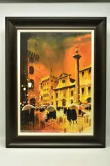 (BRITISH CONTEMPORARY) 'PIAZZA DOWNPOUR, FLORENCE', an Italian street scene at by Peter J. Rodgers, watercolour on paper, sold Mar 2023