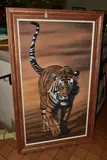 A photorealism study of a tiger by M. D. Parashar, 2003, Gouache? on silk, approximate size, sold Mar 2023