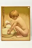 Wringing out the sponge by Alain Dequet, oil on canvas, sold Mar 2023