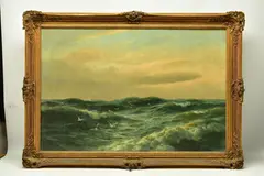 Breaking waves by David James, oil, offered Mar 2023