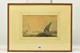 A maritime scene depicting boats in rough seas by Samuel Owen, 1804, watercolour and ink on paper, offered Mar 2023