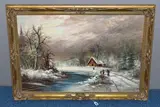 A 19th century style winter landscape by Gunter Seekatz, watercolor, sold Mar 2023