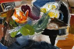 Orange and yellow lillies Signed Hitchens by Ivon Hitchens, Oil on canvas, sold Dec 2022