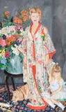 Portrait of a lady wearing a kimono by James Reeve, 1967, Oil on canvas, sold Dec 2022
