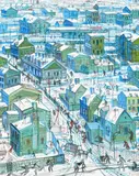 City in the snow Signed and dated E by Edward Dwurnik, Oil on canvas, sold Dec 2022