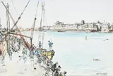 Syracuse from the deck of RMS Viceroy of India by Muirhead Bone, Watercolour, pastel and pencil, sold Dec 2022