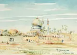View of the Madrasa Chahar Bagh by Yervand Nahpetian, Pencil and watercolour, sold Dec 2022