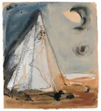 Praying in the Tent Signed indistinctly E by Elisabeth Collins, ink, sold Dec 2022