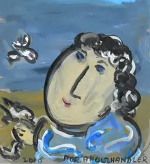 Feeding the birds Signed DORA HOLZHANDLER by Dora Holzhandler, 2010, Gouache, sold Dec 2022